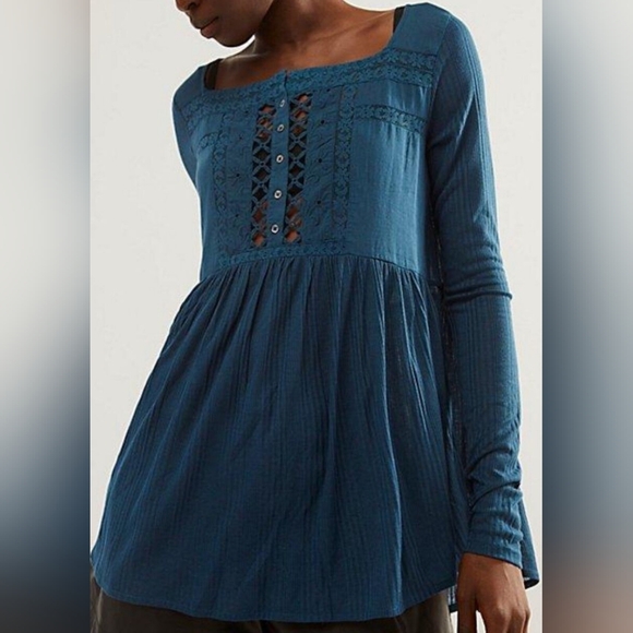 🌴 NWOT, "free people," "Pretty, please lace tunic top/dress 💙💚 - Picture 10 of 16